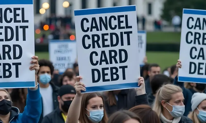 Protesters holding Cancel Credit Card Debt signs